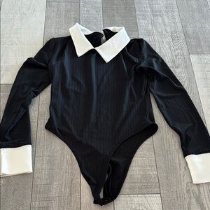 Black and White Collared Bodysuit